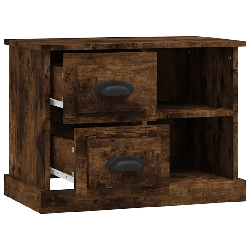 Table de chevet avec tiroirs et compartiment ouvert 60 x 35,5 x 45 cm bois d'ingénierie marron DEC033669