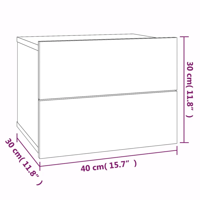 Table de chevet murale avec 2 tiroirs 40 x 30 x 30 cm bois d'ingénierie gris DEC034597