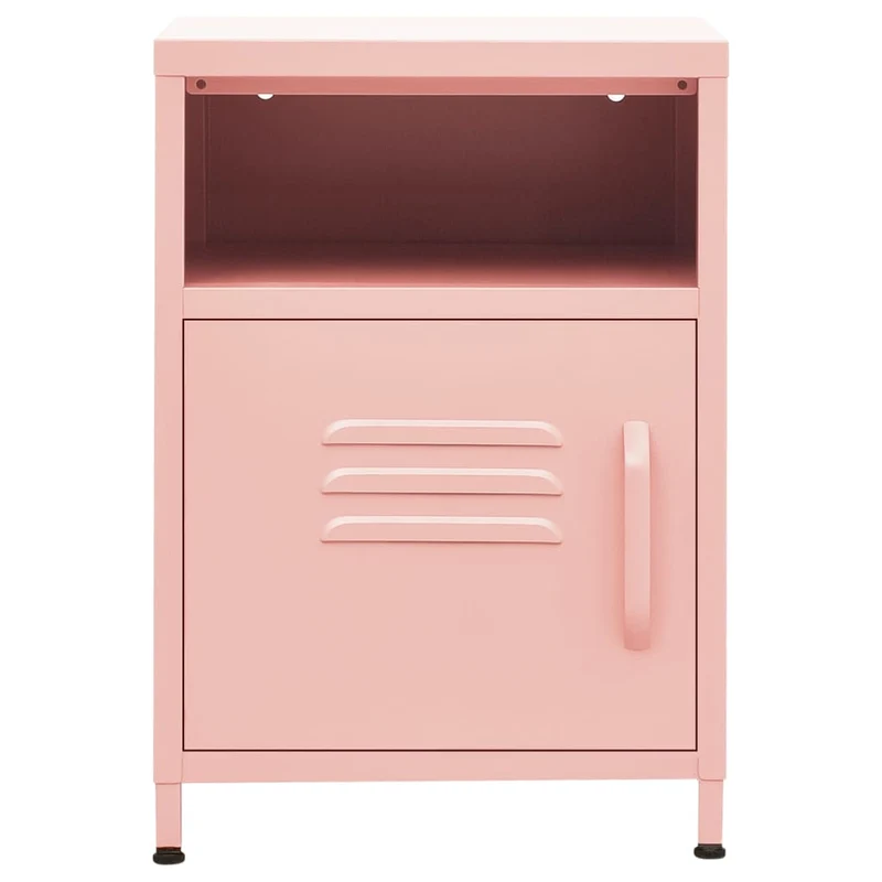 Table de chevet avec tiroir et compartiment avec porte 35 x 35 x 51 cm acier rose DEC034554
