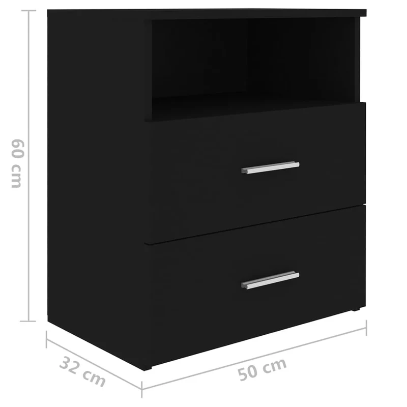 Table de chevet avec tiroirs et compartiment de rangement 50 x 32 x 60 cm bois d'ingénierie noir DEC034496