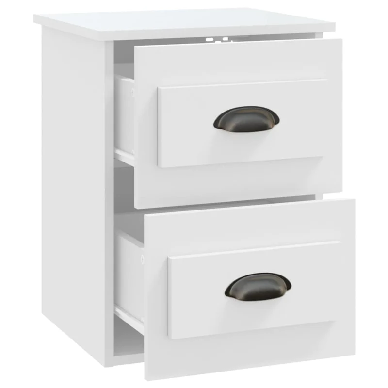 Table de chevet avec deux tiroirs 41,5 x 36 x 53 cm en bois d'ingénierie blanc DEC034225