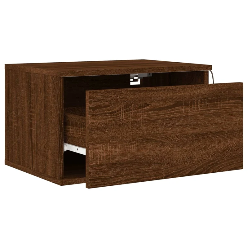 Table de chevet murale avec lumières LED et tiroir 50 x 36 x 30 cm bois d'ingénierie chêne marron DEC034185