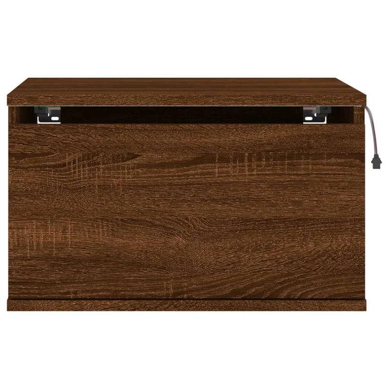 Table de chevet murale avec lumières LED et tiroir 50 x 36 x 30 cm bois d'ingénierie chêne marron DEC034185