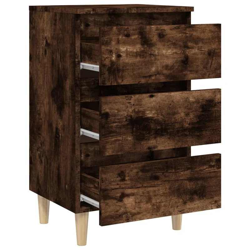 Table de chevet 3 tiroirs 40 x 35 x 69cm bois d'ingénierie marron DEC033220
