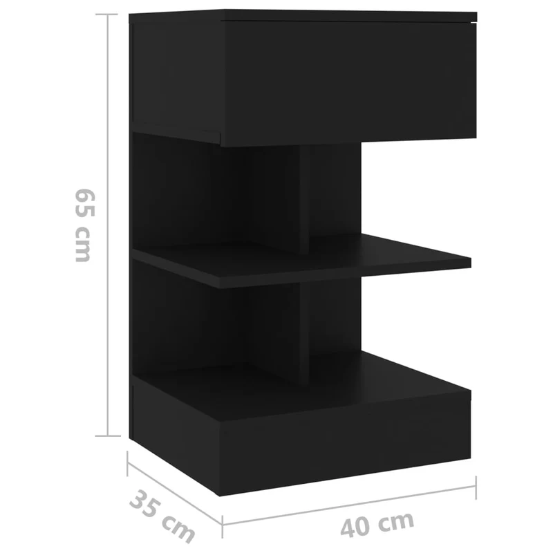 Table de chevet avec étagères 40 x 35 x 65 cm bois d’ingénierie noir DEC034449