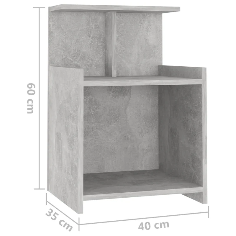 Table de chevet petit meuble d'appoint avec étagères ouvertes 40 x 35 x 60 cm aggloméré gris DEC034007