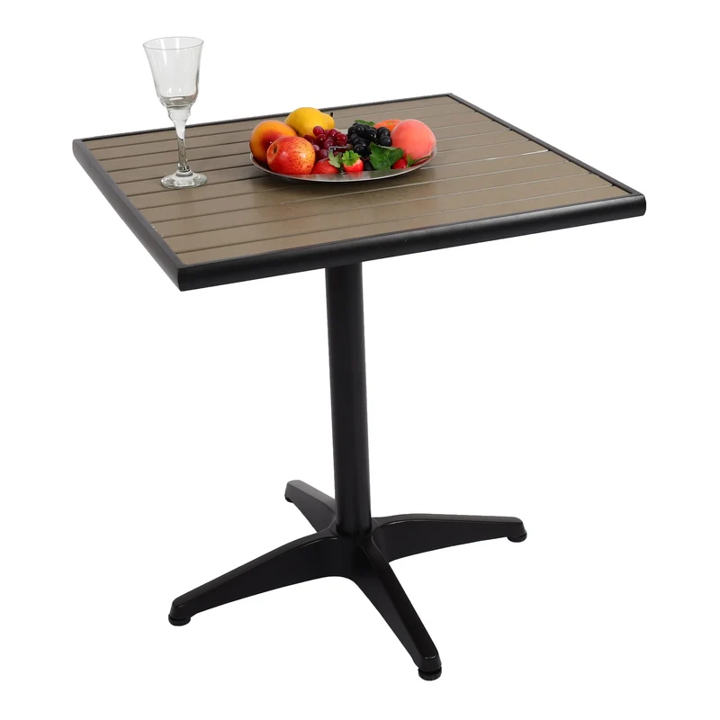 Table de jardin hwc-j95 table de balcon table de bistro restauration e x térieur revêtement aluminium aspect bois noir gris 04_0008534