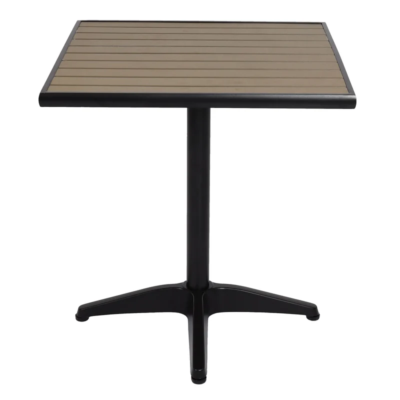 Table de jardin hwc-j95 table de balcon table de bistro restauration e x térieur revêtement aluminium aspect bois noir gris 04_0008534