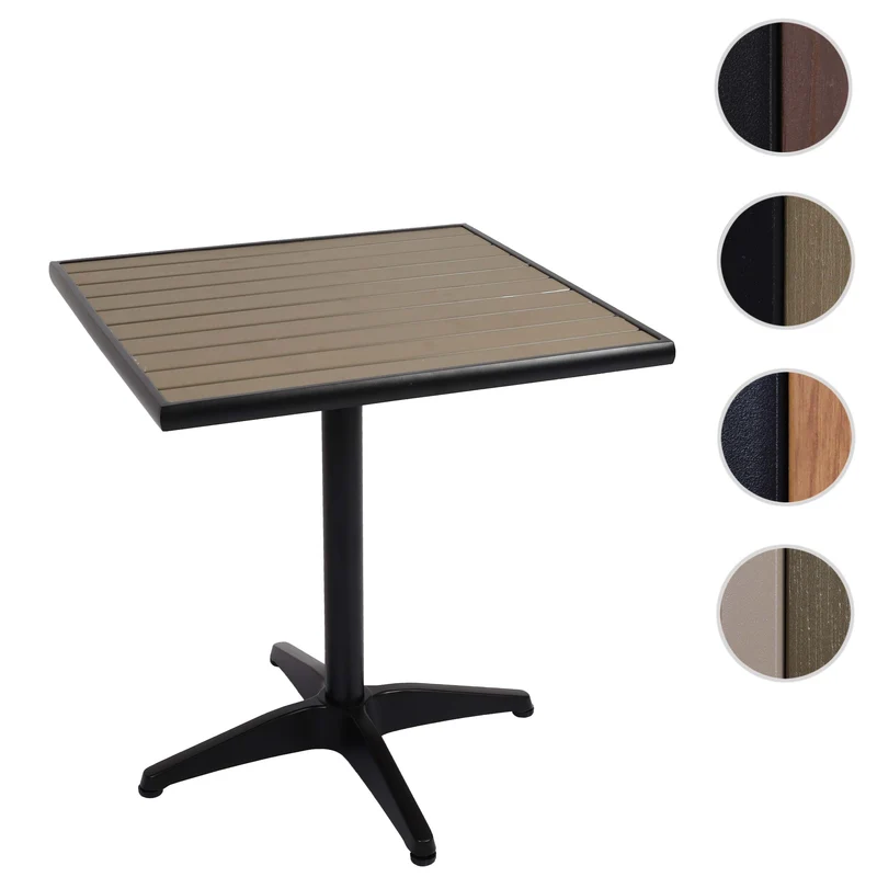 Table de jardin hwc-j95 table de balcon table de bistro restauration e x térieur revêtement aluminium aspect bois noir gris 04_0008534