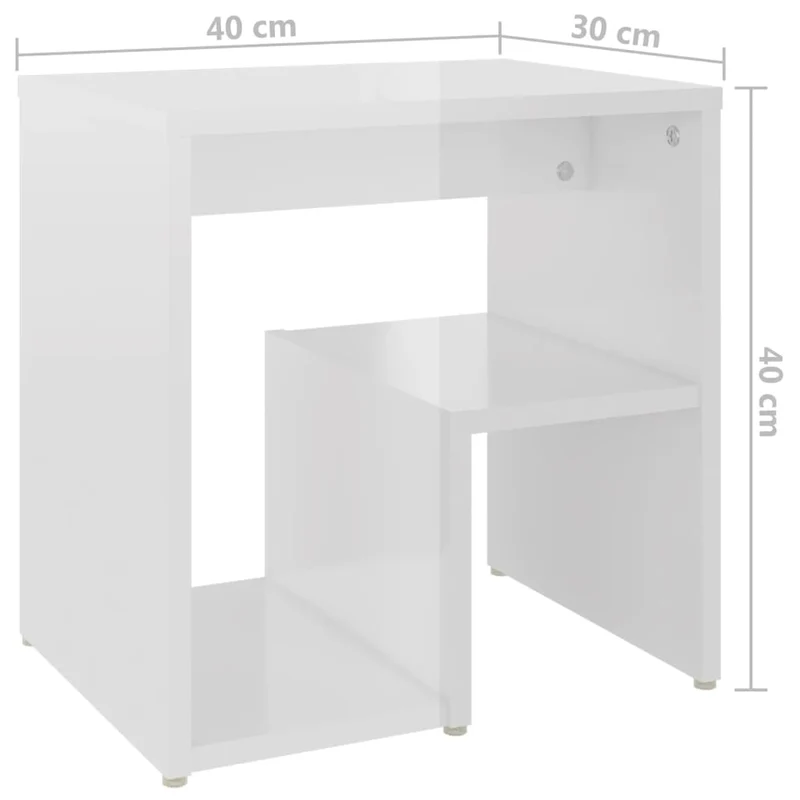 Table de chevet petit meuble d'appoint 40 x 30 x 40 cm bois d'ingénierie blanc brilliant DEC033448