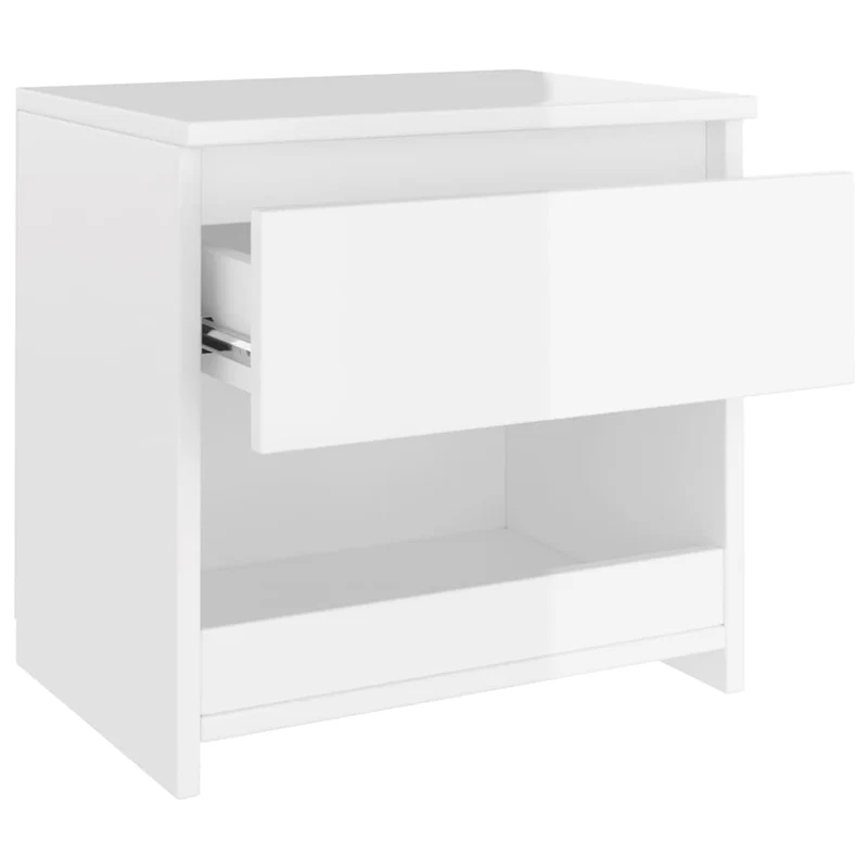 Table de chevet avec tiroir et compartiment 40 x 30 x 39 cm bois d’ingénierie blanc brilliant DEC033445