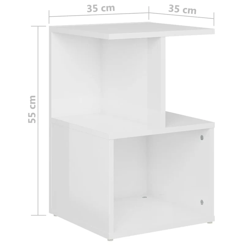 Table de chevet avec étagères 35 x 35 x 55 cm bois d'ingénierie blanc brilliant DEC033438