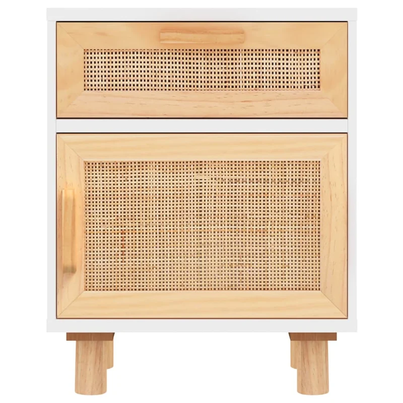 Table de chevet avec tiroir et compartiment en bois de pin blanc et rotin naturel DEC033434