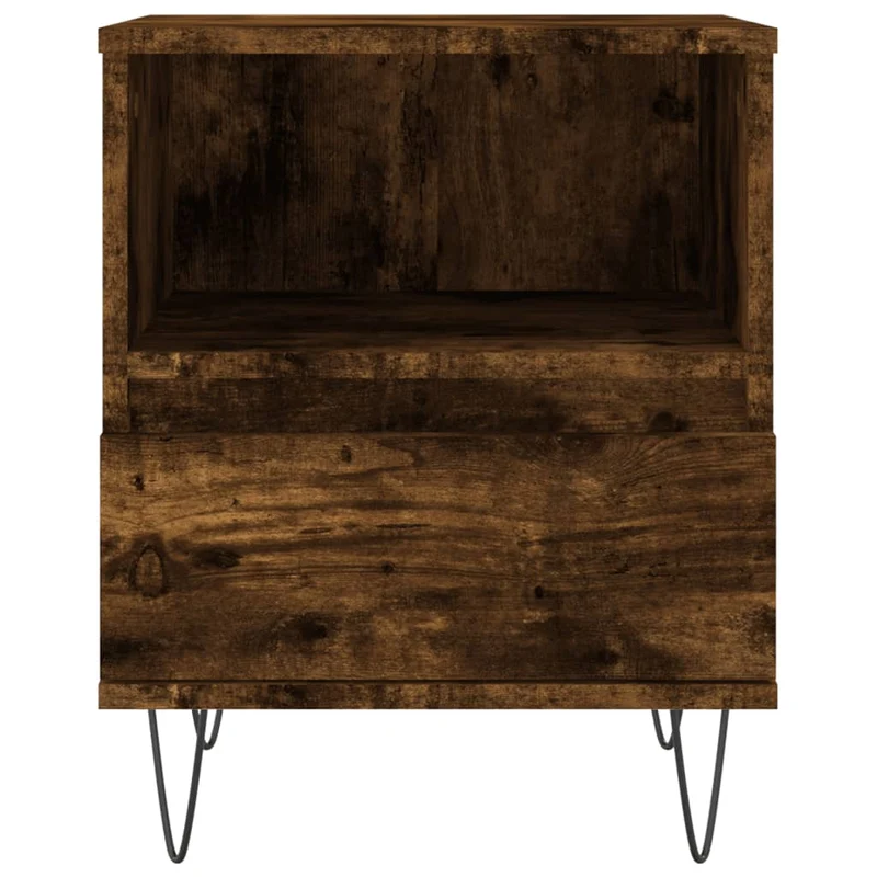 Table de chevet avec tiroir et compartiment ouvert 40 x 35 x 50 cm bois d’ingénierie marron et métal DEC033594