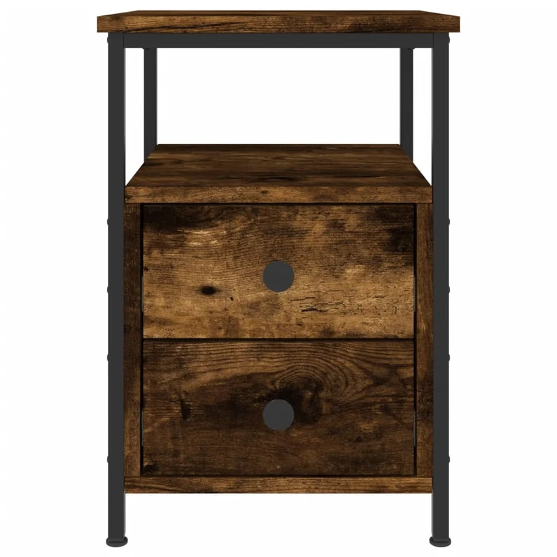 Table de chevet avec tiroirs et étagère 34 x 35,5 x 50 cm bois d'ingénierie marron et fer DEC033541