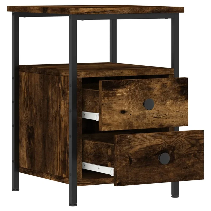 Table de chevet avec tiroirs et étagère 34 x 35,5 x 50 cm bois d'ingénierie marron et fer DEC033541