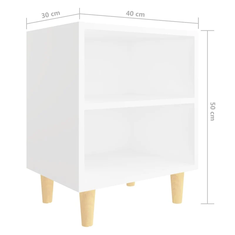 Table de chevet deux étagères avec pieds en bois 40 x 30 x 50 cm bois d'ingénierie blanc DEC033213