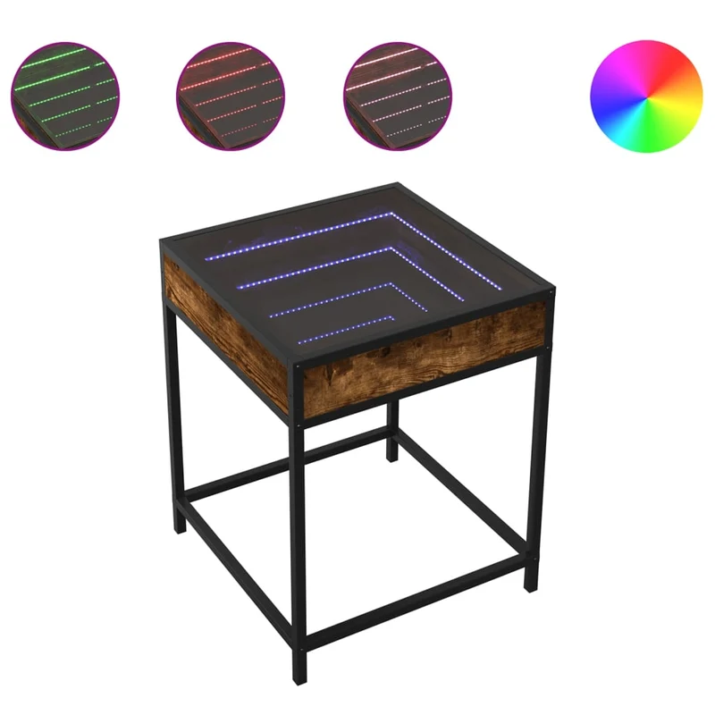 Table de chevet avec miroir à LED 40 x 40 x 51 cm bois d'ingénierie marron verre et acier DEC033134