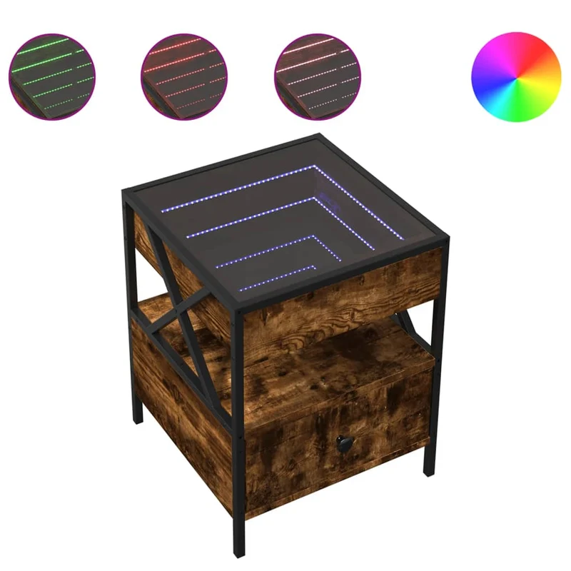 Table de chevet avec miroir à LED et étagère 40 x 40 x 51 cm bois d'ingénierie marron verre et acier DEC033133