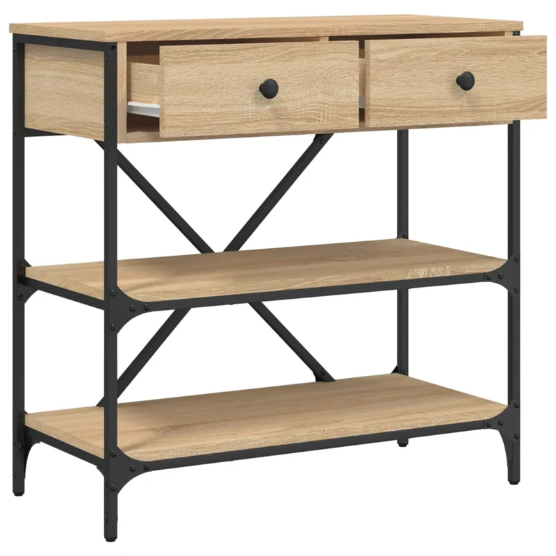 Meuble d'appoint meuble d'entrée avec tiroirs et étagères 75 x 34,5 x 75 cm bois d'ingénierie marron et métal DEC031954