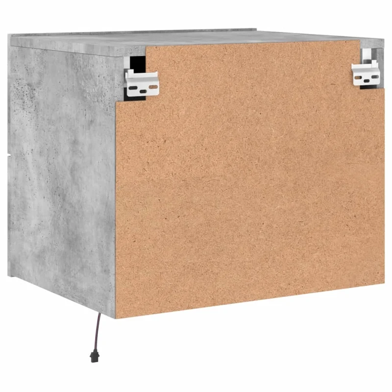 Table de chevet murale avec lumières LED et 2 tiroirs 50 x 39 x 41 cm en bois d'ingénierie gris DEC034198