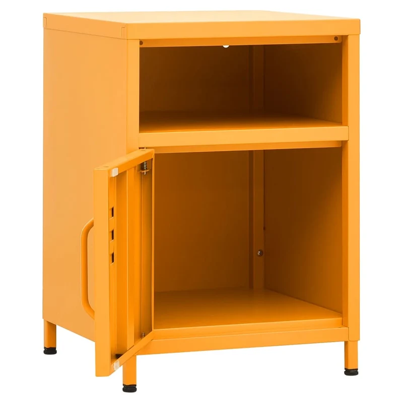 Table de chevet avec étagère ouverte et compartiment avec porte 35 x 35 x 51 cm acier jaune DEC034085