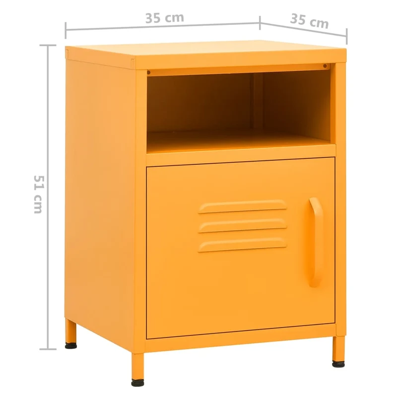 Table de chevet avec étagère ouverte et compartiment avec porte 35 x 35 x 51 cm acier jaune DEC034085