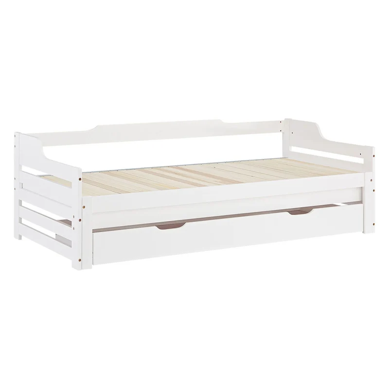Lit gigogne enfant avec sommier à lattes 90x200 en bois blanc avec tiroir de rangement LIT06250