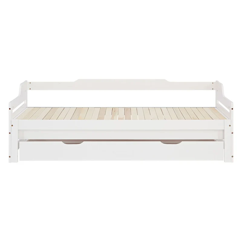 Lit gigogne enfant avec sommier à lattes 90x200 en bois blanc avec tiroir de rangement LIT06250