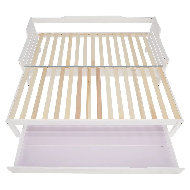 Lit gigogne enfant avec sommier à lattes 90x200 en bois blanc avec tiroir de rangement LIT06250