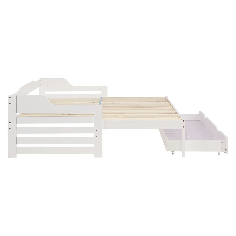 Lit gigogne enfant avec sommier à lattes 90x200 en bois blanc avec tiroir de rangement LIT06250