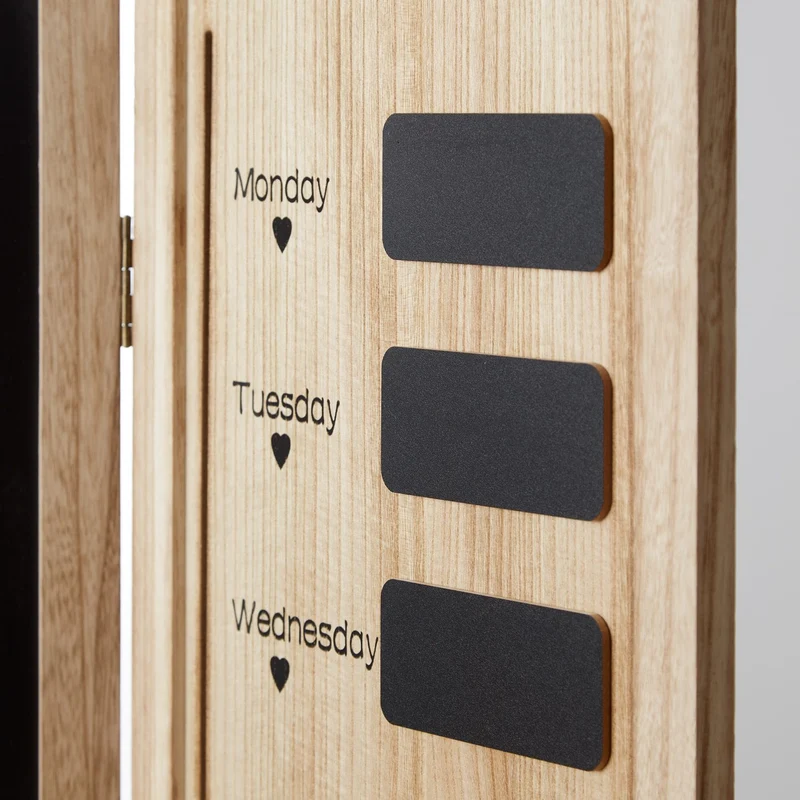 Paravent 3 panneaux en bois 170x120 cm avec ardoise intégrée pour planning semaine PAR06098