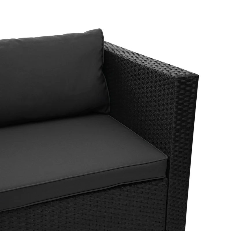Salon de jardin pour balcon jardin lounge set sofa polyrotin noir coussin gris foncé 04_0003248