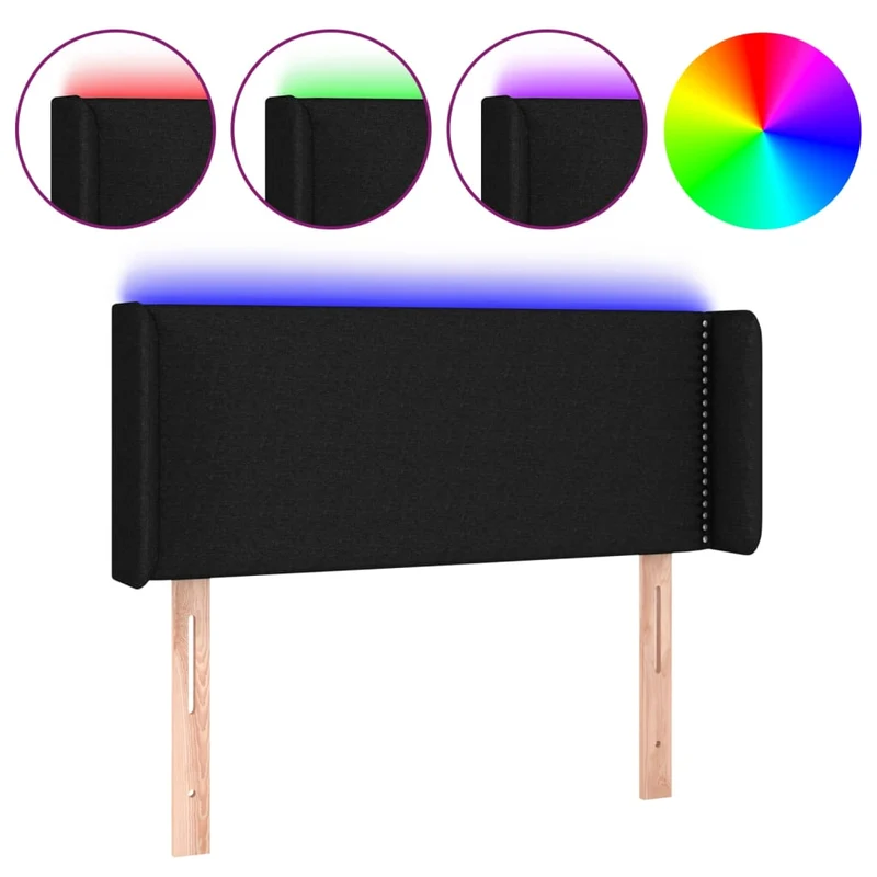 Tête de lit accessoire couchage chambre à coucher meuble à LED 103 x 16 x 78/88 cm tissu noir TDL0200728