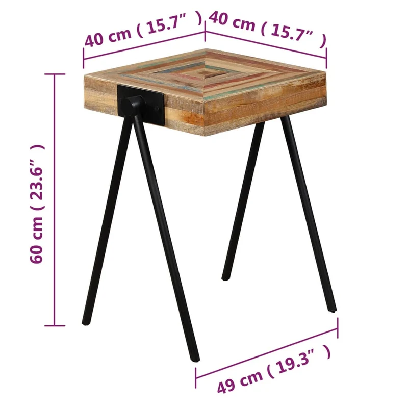 Table d'appoint support de plante en teck massif de récupération multicolore DEC032543