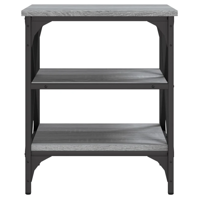 Table d'appoint avec étagères 40 x 42 x 50 cm bois d'ingénierie gris et acier DEC032528