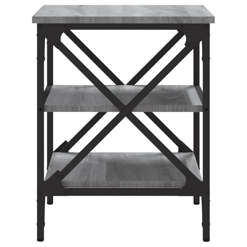 Table d'appoint avec étagères 40 x 42 x 50 cm bois d'ingénierie gris et acier DEC032528