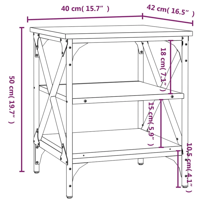 Table d'appoint avec étagères 40 x 42 x 50 cm bois d'ingénierie gris et acier DEC032528