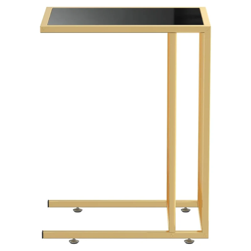Table d'appoint table d'ordinateur bout de canapé 50 x 35 x 65 cm verre trempé noir et fer doré DEC032519