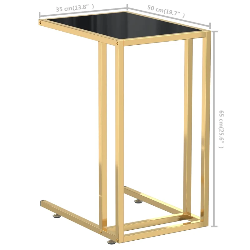Table d'appoint table d'ordinateur bout de canapé 50 x 35 x 65 cm verre trempé noir et fer doré DEC032519