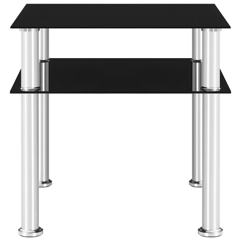 Table d'appoint avec étagère 45 x 50 x 45 cm verre trempé noir et acier DEC032488