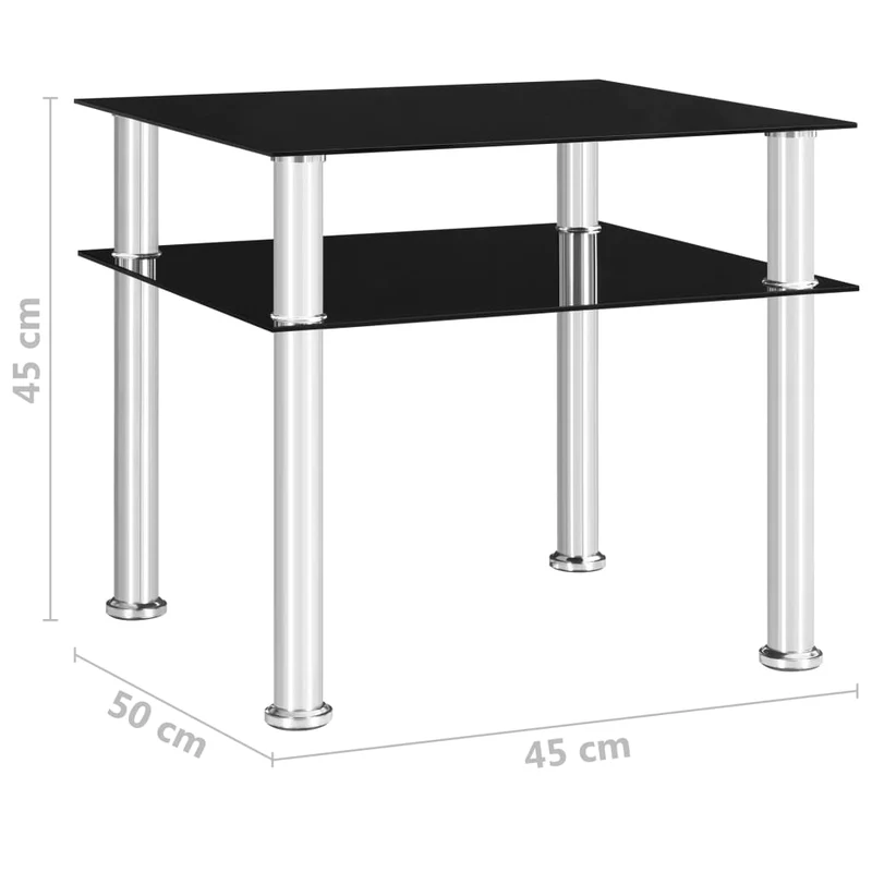Table d'appoint avec étagère 45 x 50 x 45 cm verre trempé noir et acier DEC032488