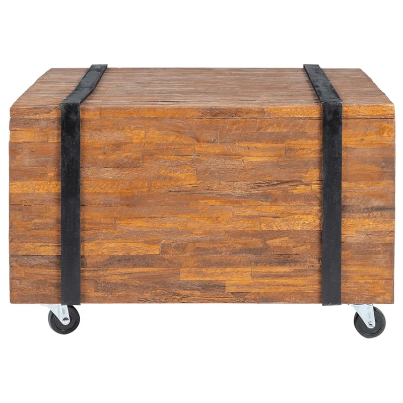 Table d'appoint table basse sur roulettes en teck marron et multicolor 60 x 60 x 38 cm DEC032435