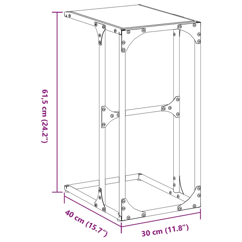 Table d'appoint bout de canapé 40 x 30 x 61,5 cm acier et verre transparent DEC032343