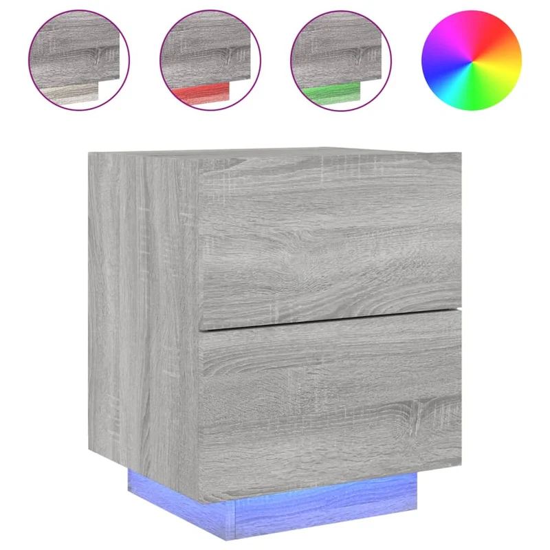 Table de chevet avec tiroir et LED 45 x 40 x 55 cm en bois d'ingénierie gris DEC032806
