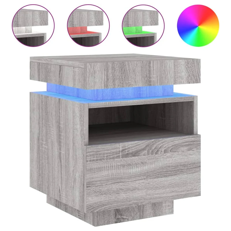 Table de chevet avec tiroir et LED 40 x 39 x 48,5 cm en bois d'ingénierie gris DEC032787