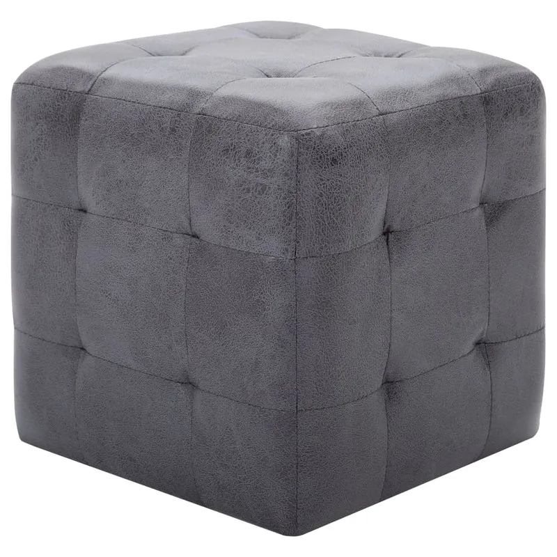 Lot de 2 tabourets pouf repose-pieds 30 x 30 x 30 cm en PVC aspect daim gris DEC032757