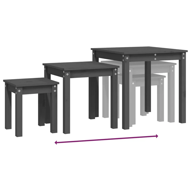 Lot de 3 tables d'appoint gigognes en bois de pin gris DEC032721