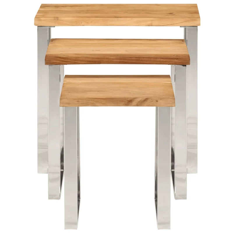 Lot de 3 tables d'appoint gigognes en bois massif d'acacia et acier DEC032693