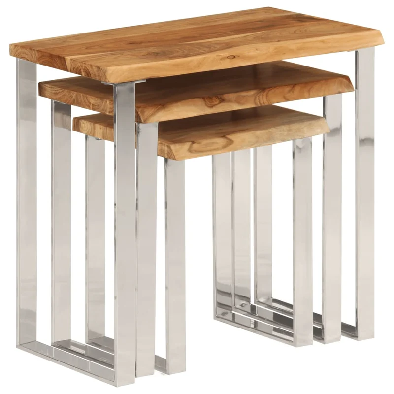 Lot de 3 tables d'appoint gigognes en bois massif d'acacia et acier DEC032693